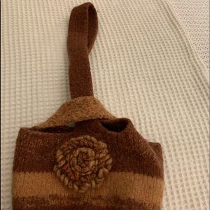 Handbag- shoulder length- Hand Wool knit- like New- One of a kind hand-made
